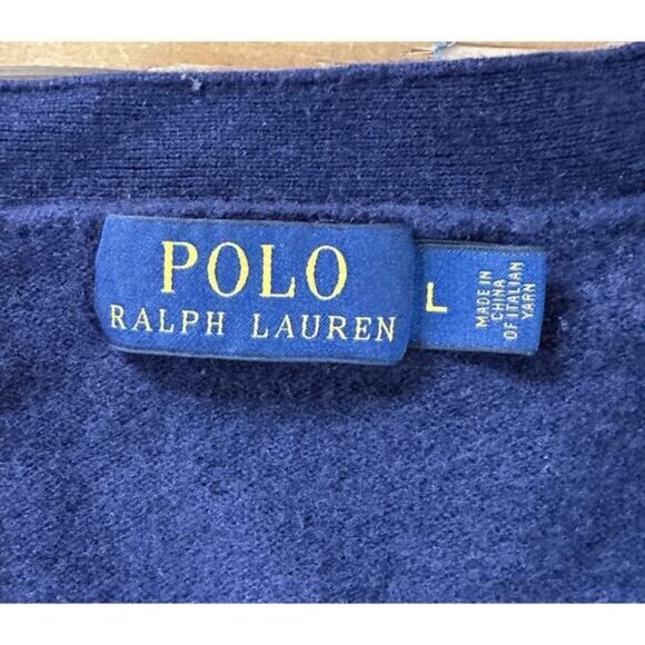 Polo Ralph Lauren Elbow Patch Merino Wool Cardigan Size Large Men’s Navy - Picture 3 of 8